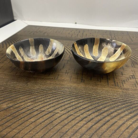 Lot of 2 Vintage Horn Bowls Candy Trinket Dish Decor Handcrafted Carved 3.5" - Picture 11 of 11